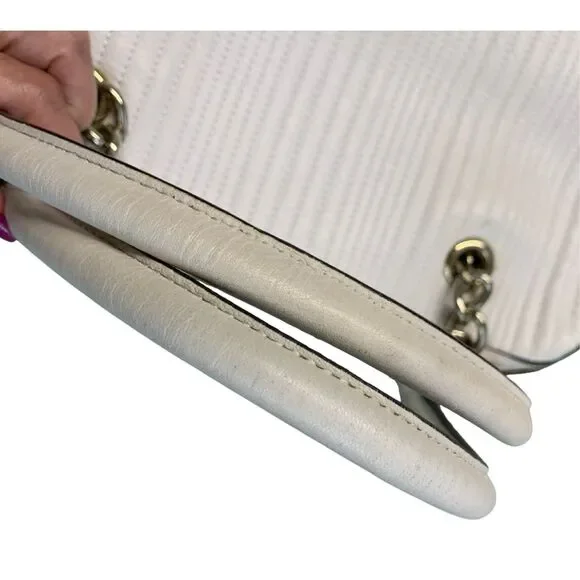 Calvin Klein Quilted Cream Leather Satchel with Tassel and Gold Chain Handles - Picture 7 of 14